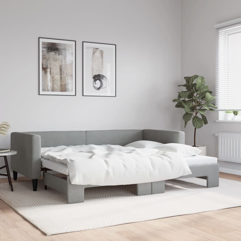Tagesbett Ausziehbar Hellgrau 100x190 cm Stoff