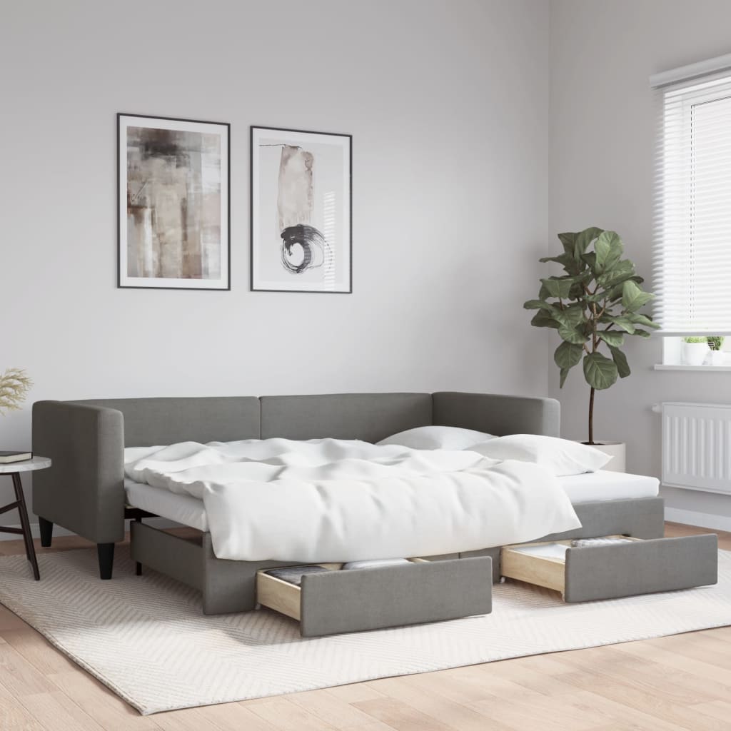 Tagesbett Ausziehbar mit Schubladen Dunkelgrau 100x190 cm Stoff