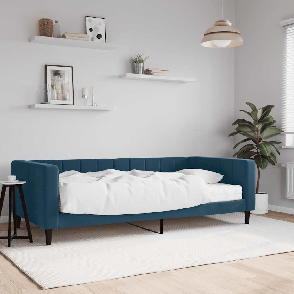 Tagesbett mit Matratze Blau 100x200 cm Samt