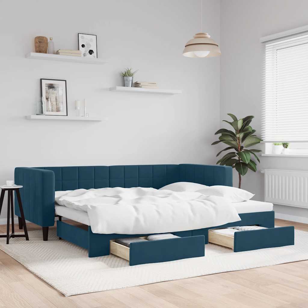 Tagesbett Ausziehbar mit Schubladen Blau 90x200 cm Samt