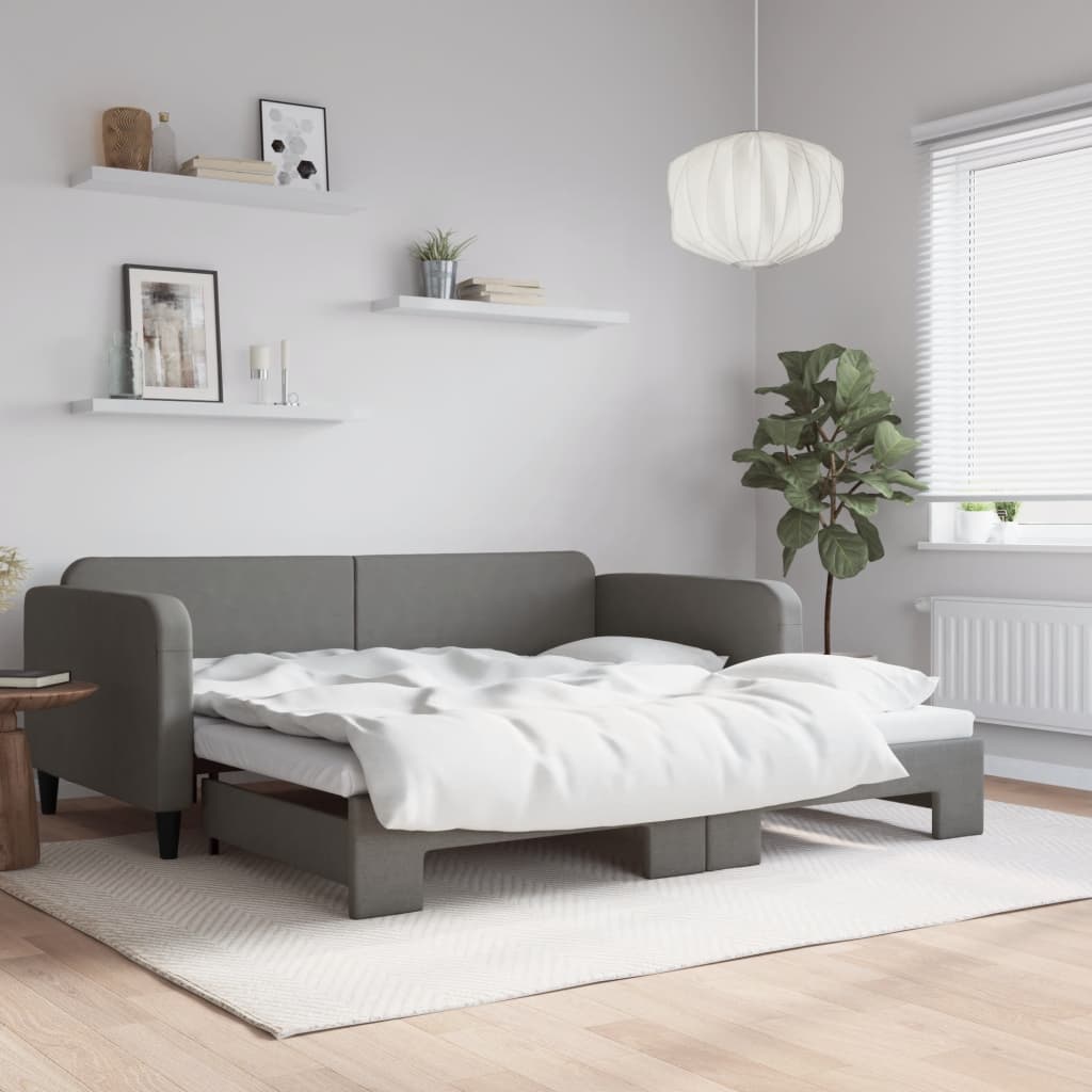 Tagesbett Ausziehbar Dunkelgrau 90x190 cm Stoff