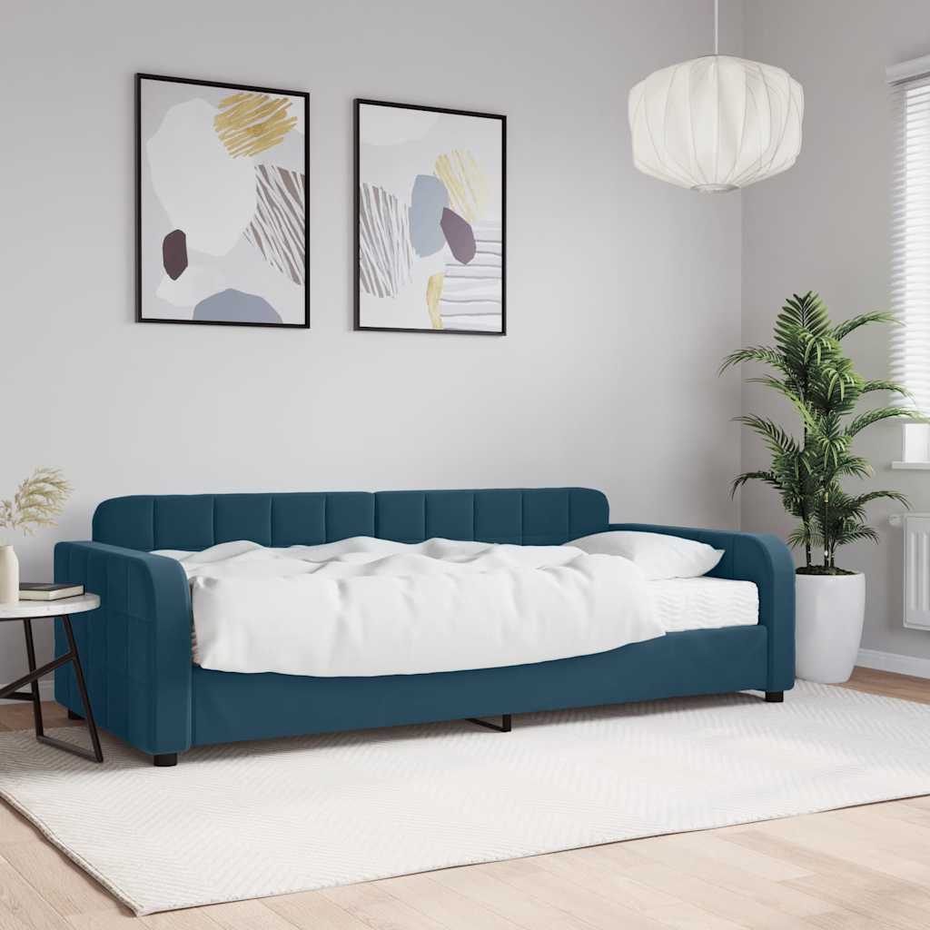 Tagesbett mit Matratze Blau 90x200 cm Samt
