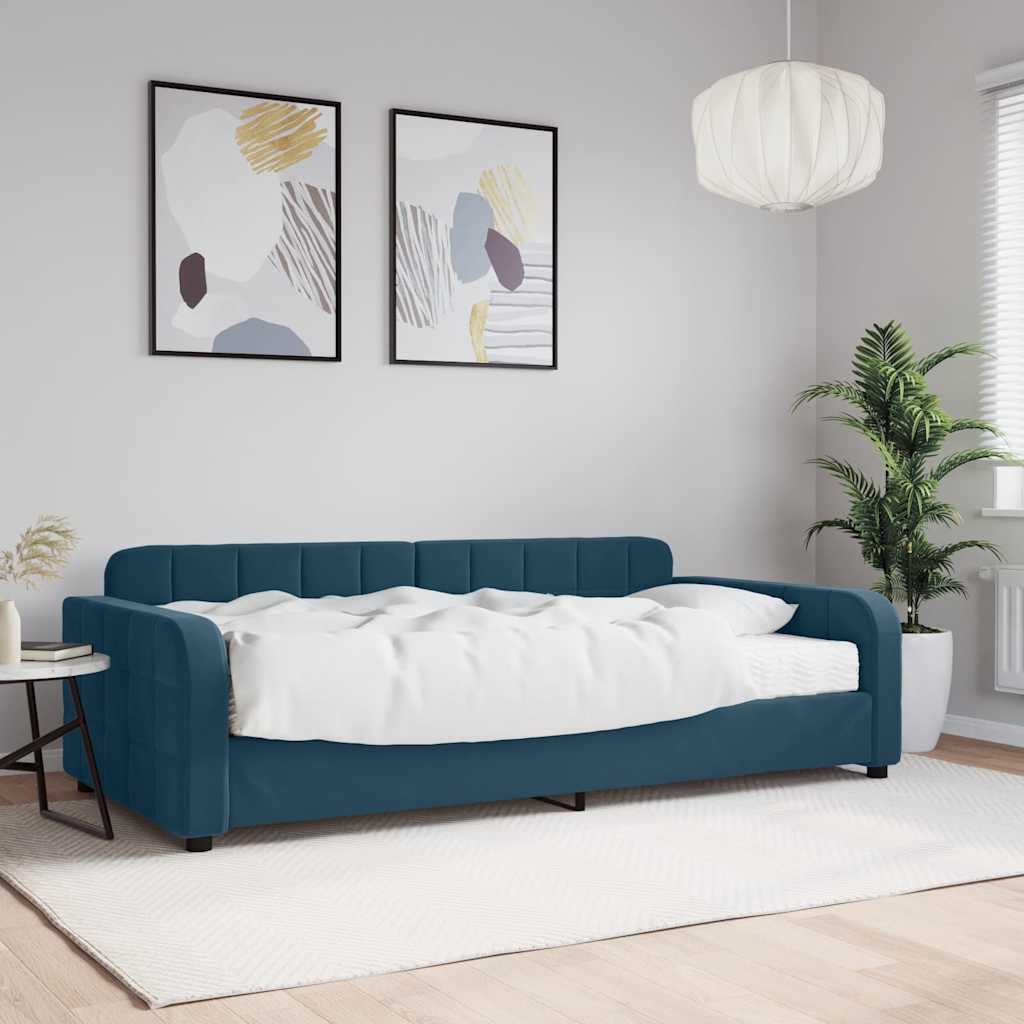 Tagesbett mit Matratze Blau 100x200 cm Samt