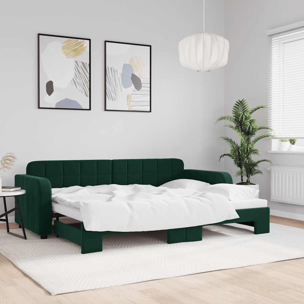 Tagesbett Ausziehbar Dunkelgrün 80x200 cm Samt
