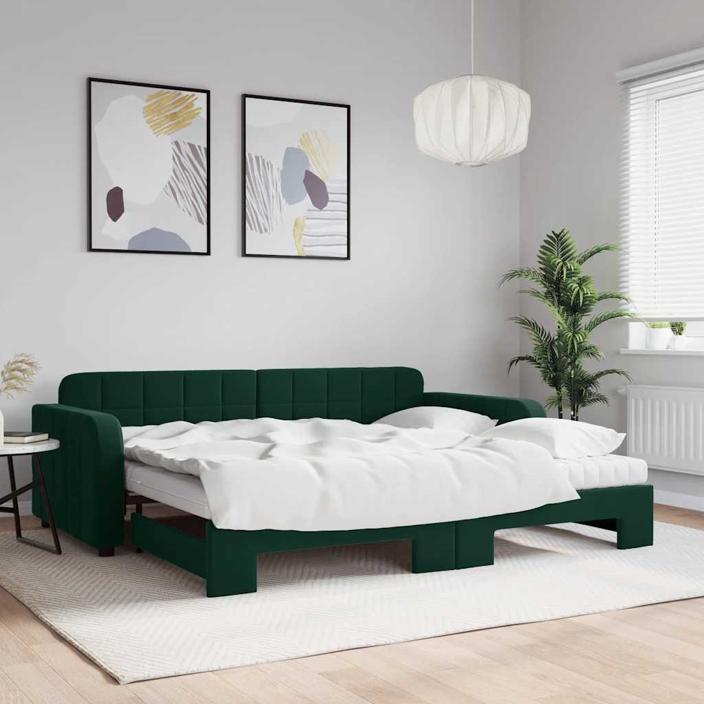 Tagesbett Ausziehbar mit Matratzen Dunkelgrün 90x200 cm Samt