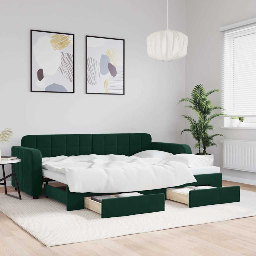 Tagesbett Ausziehbar mit Schubladen Dunkelgrün 80x200 cm Samt