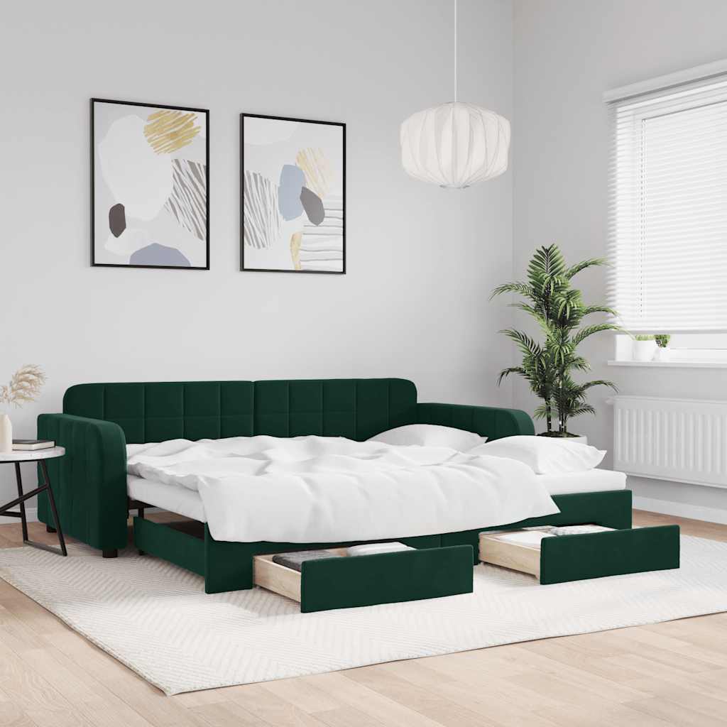 Tagesbett Ausziehbar mit Schubladen Dunkelgrün 90x200 cm Samt