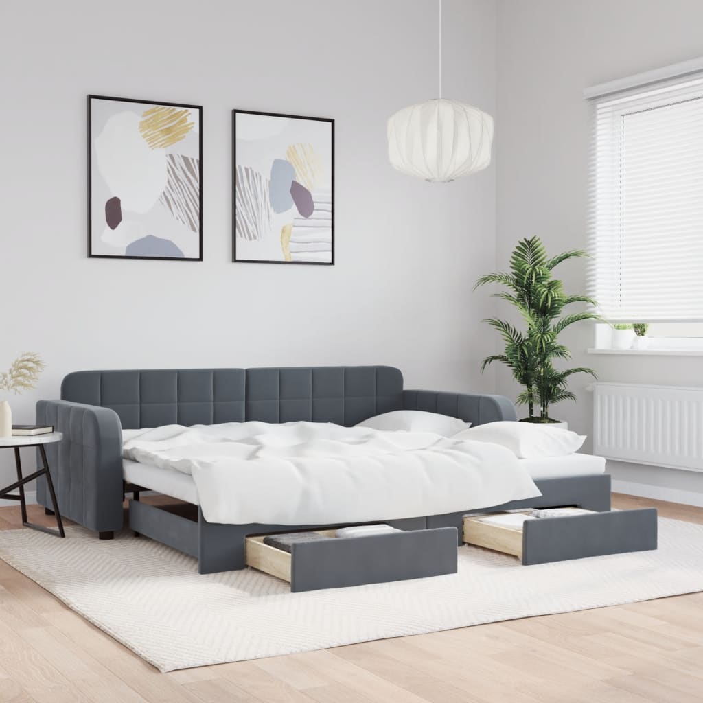 Tagesbett Ausziehbar mit Schubladen Dunkelgrau 90x190 cm Samt