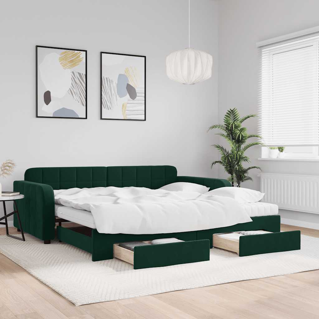 Tagesbett Ausziehbar mit Schubladen Dunkelgrün 100x200 cm Samt