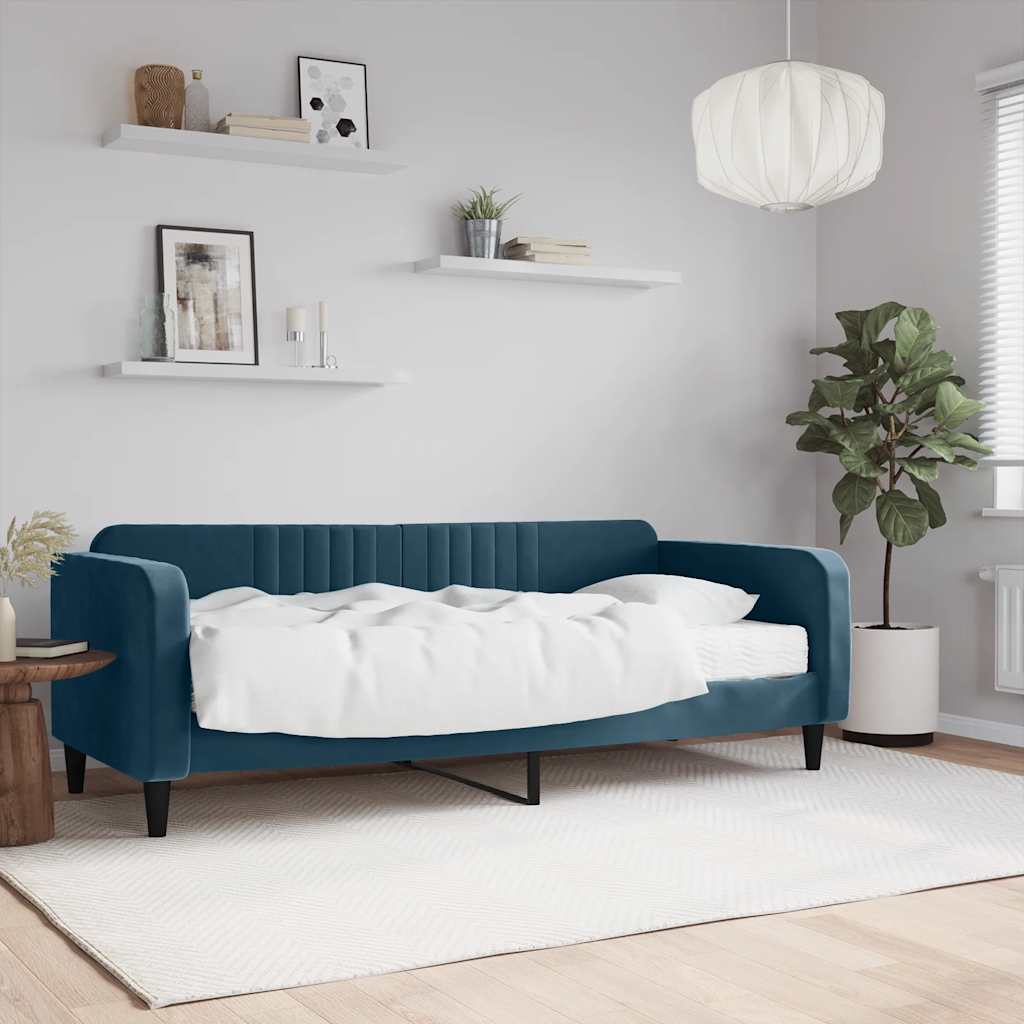 Tagesbett mit Matratze Blau 90x200 cm Samt
