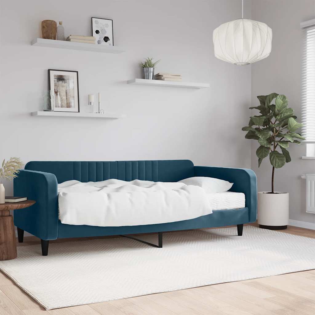 Tagesbett mit Matratze Blau 100x200 cm Samt
