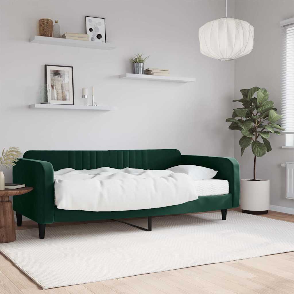 Tagesbett mit Matratze Dunkelgrün 100x200 cm Samt