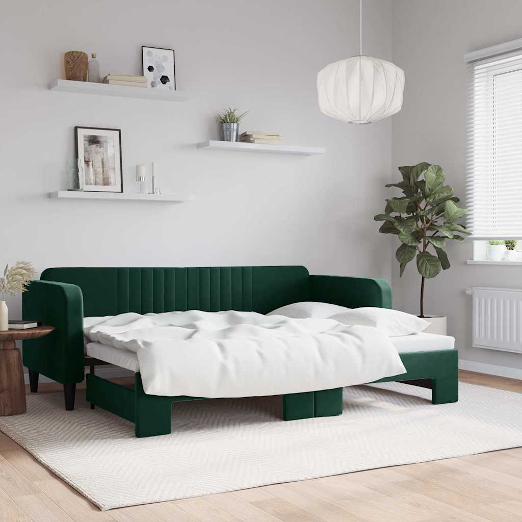 Tagesbett Ausziehbar Dunkelgrün 80x200 cm Samt