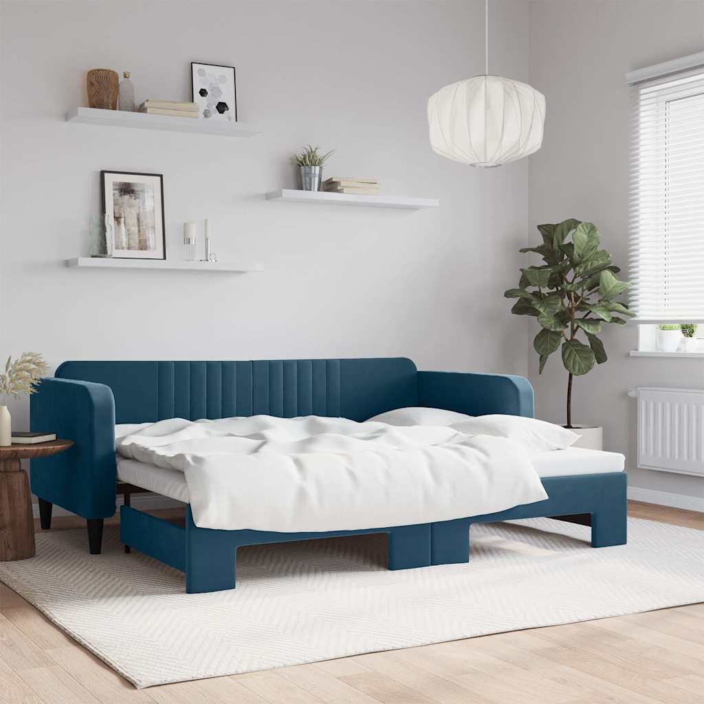Tagesbett Ausziehbar Blau 90x200 cm Samt