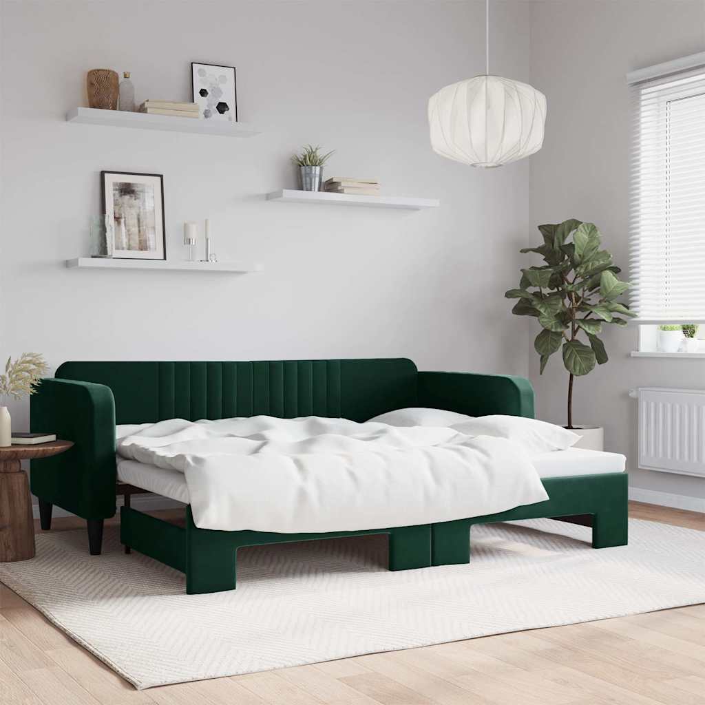 Tagesbett Ausziehbar Dunkelgrün 90x200 cm Samt
