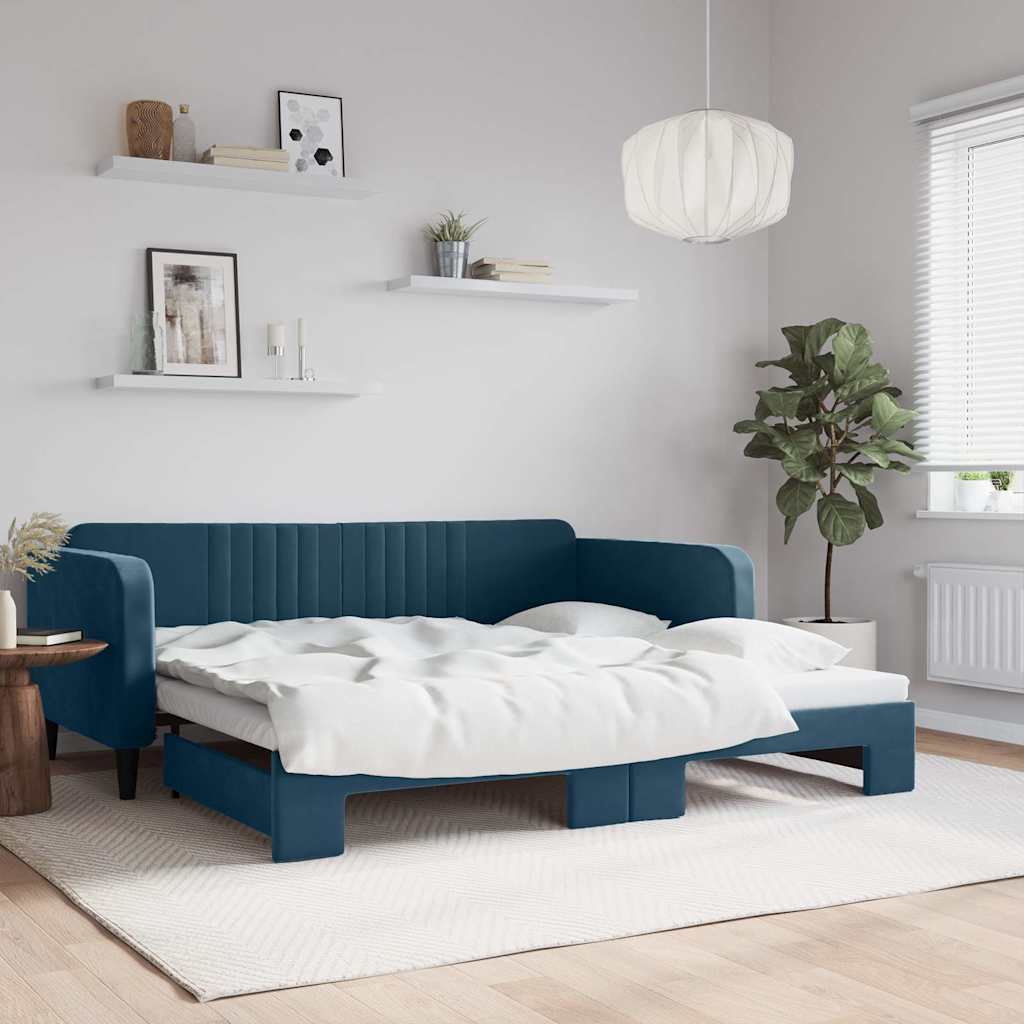 Tagesbett Ausziehbar Blau 100x200 cm Samt