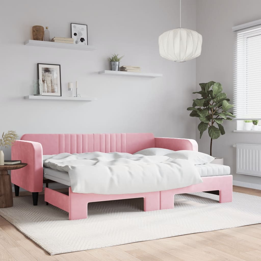 Tagesbett Ausziehbar mit Matratzen Rosa 90x200 cm Samt