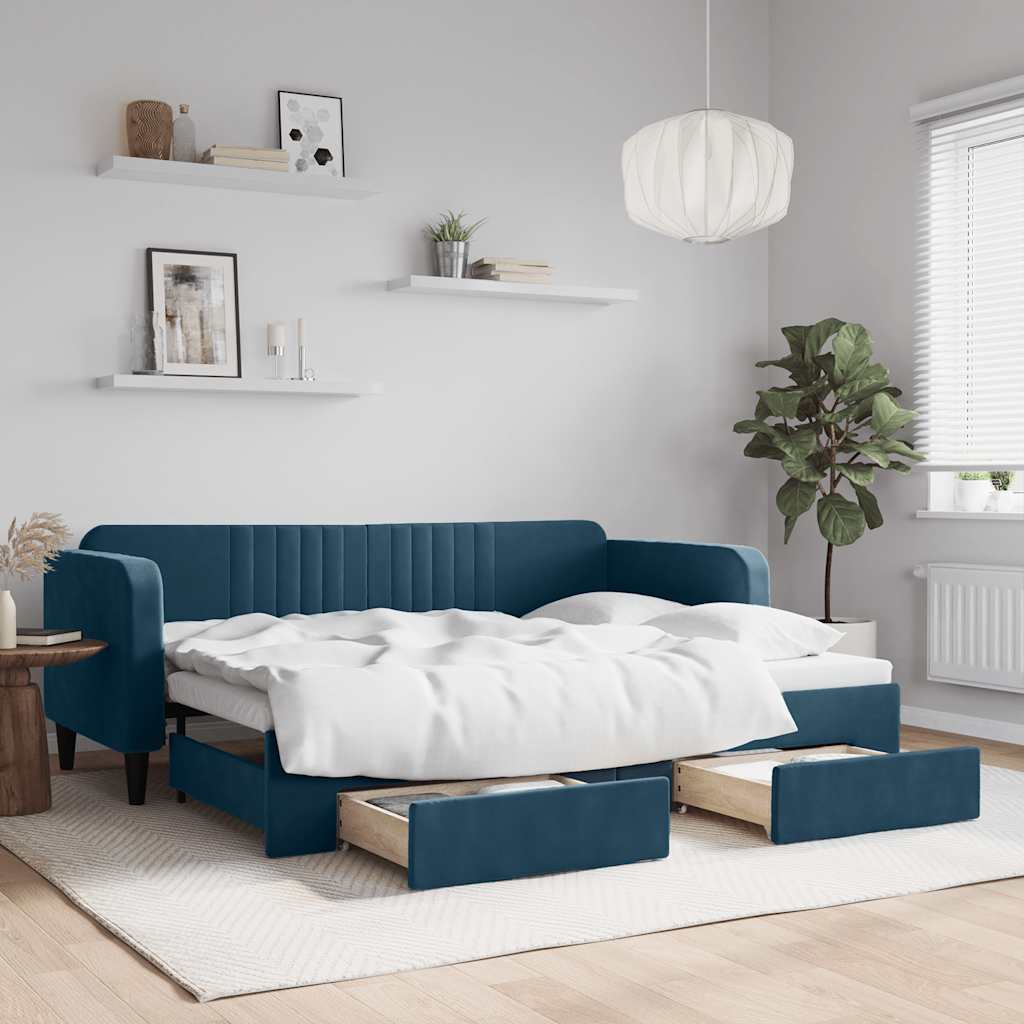 Tagesbett Ausziehbar mit Schubladen Blau 80x200 cm Samt