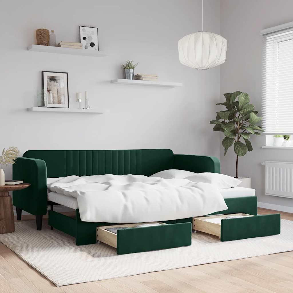 Tagesbett Ausziehbar mit Schubladen Dunkelgrün 80x200 cm Samt