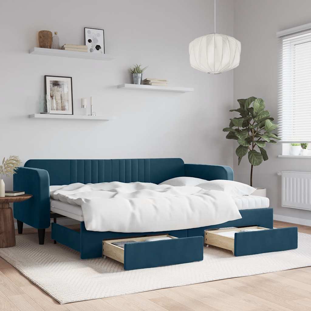 Tagesbett Ausziehbar mit Schubladen Blau 80x200 cm Samt