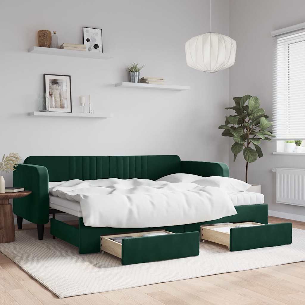 Tagesbett Ausziehbar mit Schubladen Dunkelgrün 80x200 cm Samt