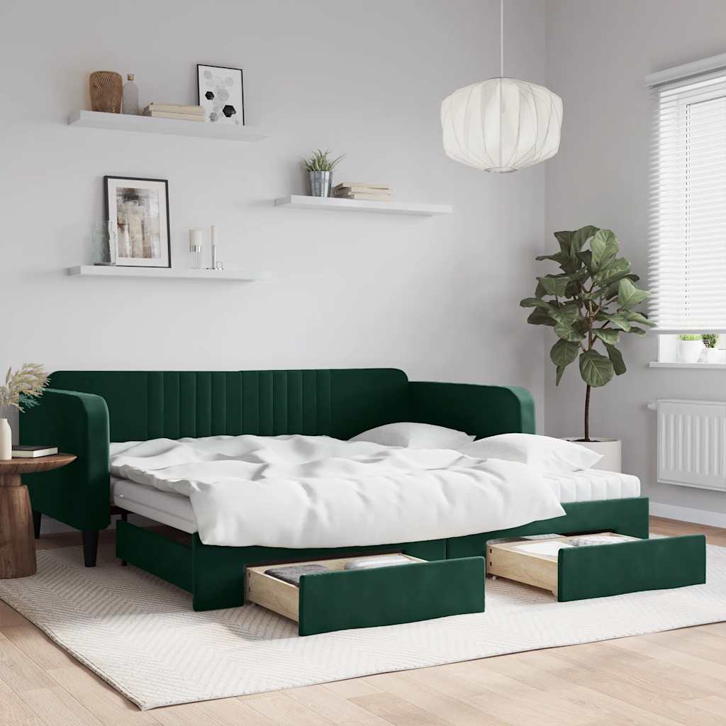 Tagesbett Ausziehbar mit Schubladen Dunkelgrün 100x200 cm Samt