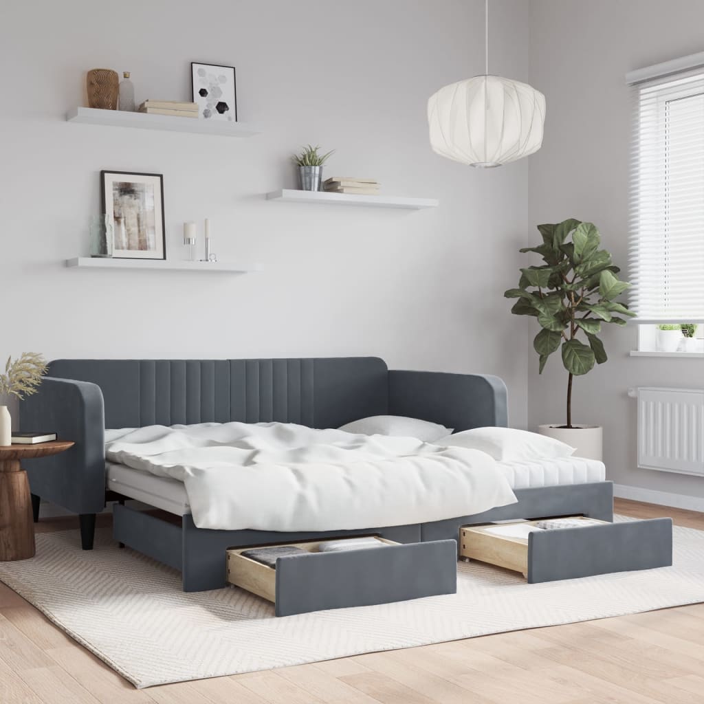 Tagesbett Ausziehbar mit Schubladen Dunkelgrau 90x190 cm Samt