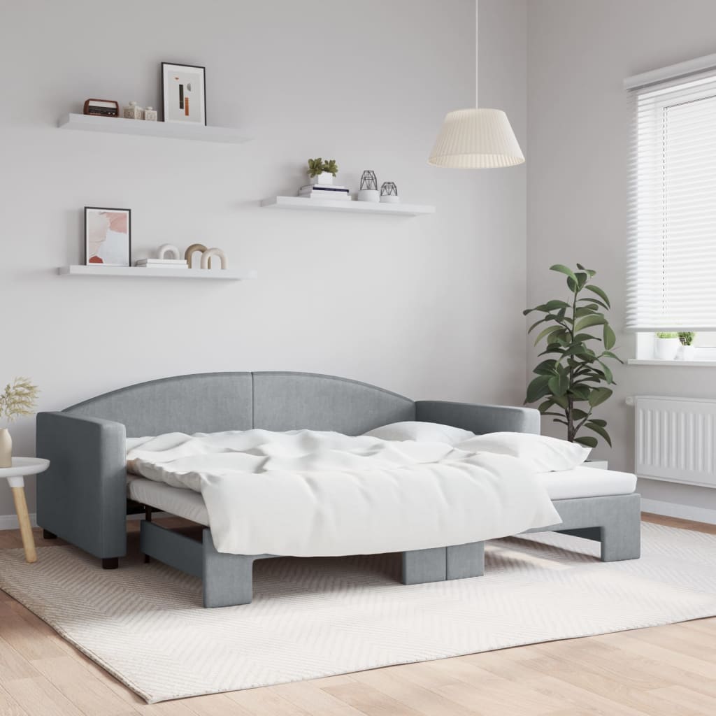 Tagesbett Ausziehbar Hellgrau 90x190 cm Stoff