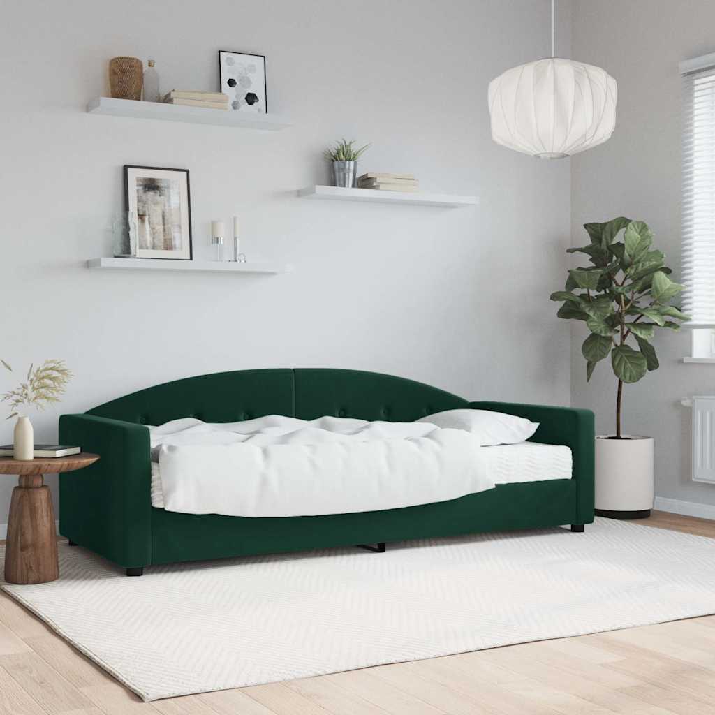 Tagesbett mit Matratze Dunkelgrün 90x200 cm Samt