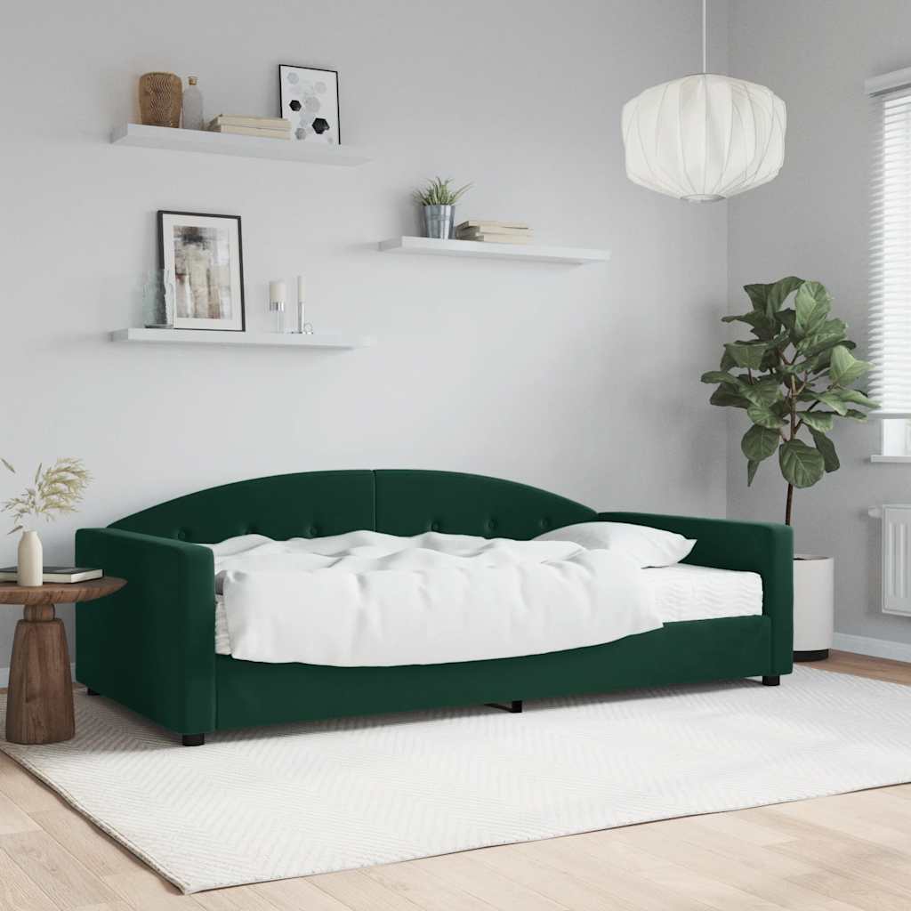Tagesbett mit Matratze Dunkelgrün 100x200 cm Samt