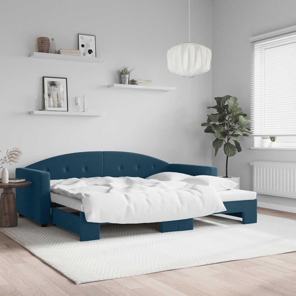 Tagesbett Ausziehbar Blau 90x200 cm Samt