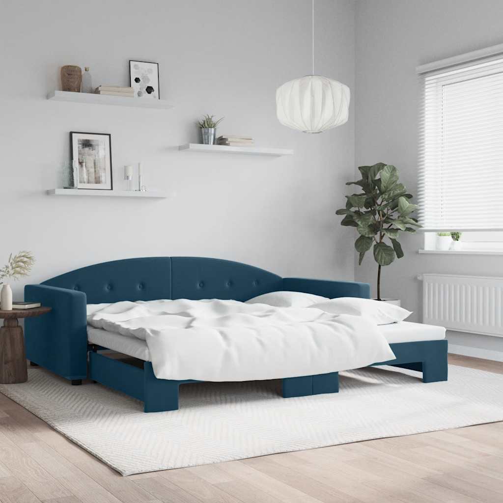 Tagesbett Ausziehbar Blau 100x200 cm Samt