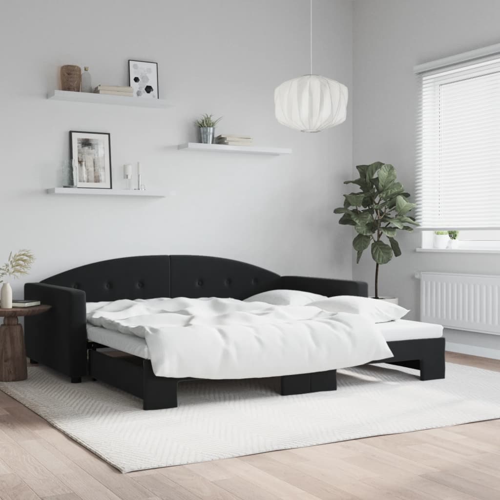 Tagesbett Ausziehbar Schwarz 100x200 cm Samt