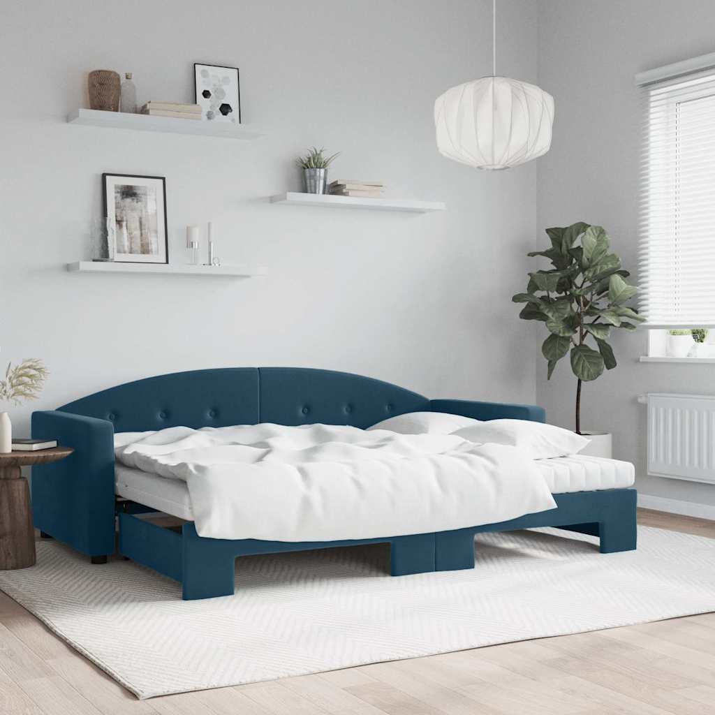 Tagesbett Ausziehbar mit Matratzen Blau 80x200 cm Samt