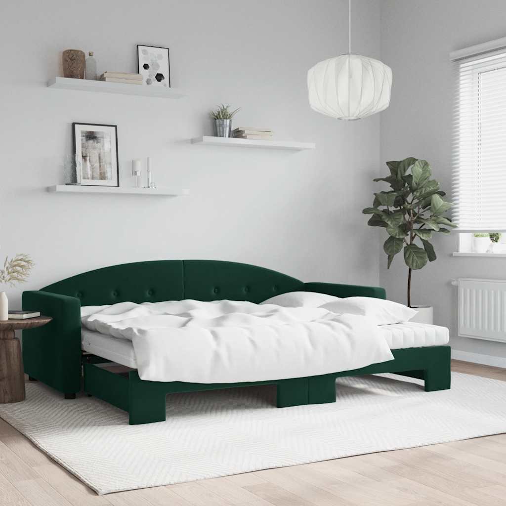Tagesbett Ausziehbar mit Matratzen Dunkelgrün 80x200 cm Samt