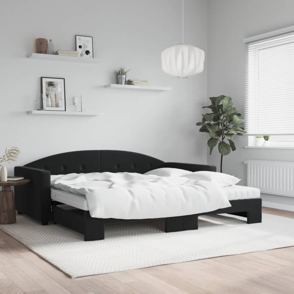 Tagesbett Ausziehbar mit Matratzen Schwarz 100x200 cm Samt