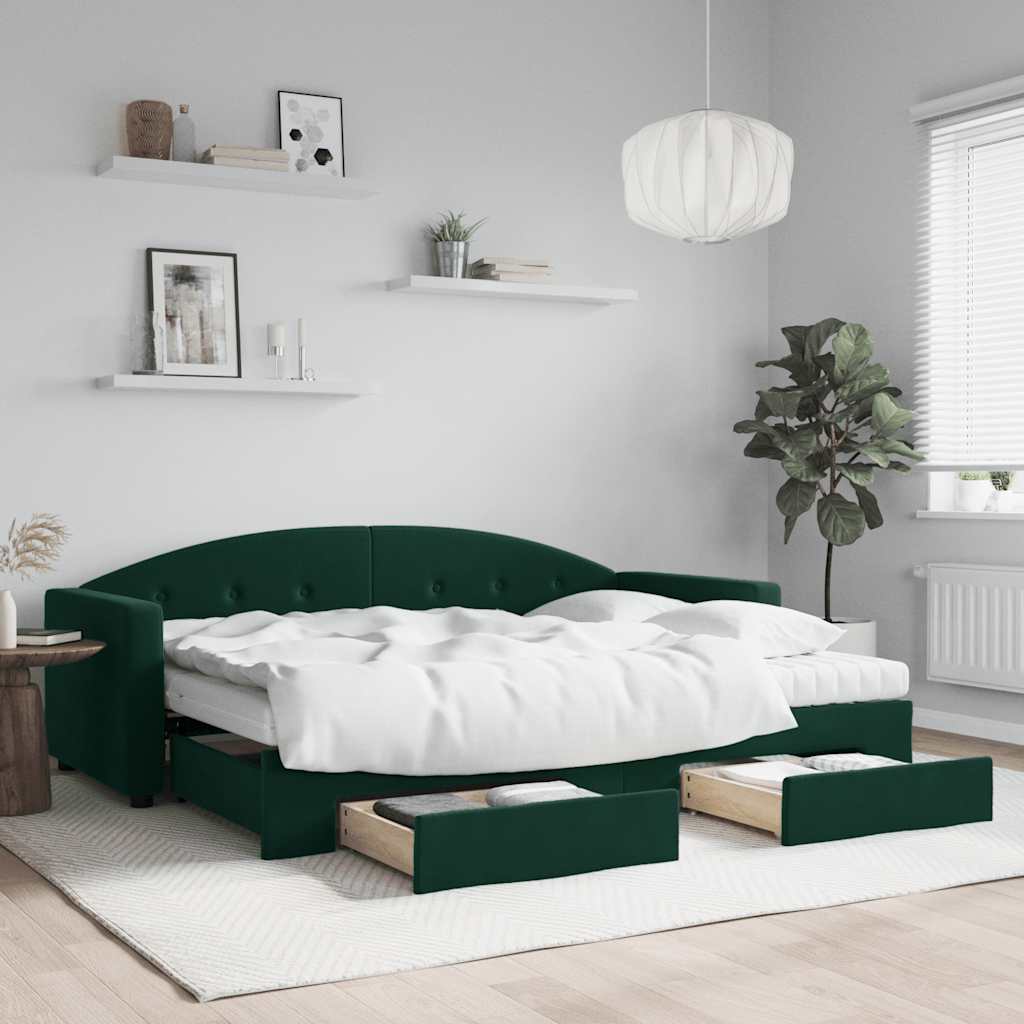 Tagesbett Ausziehbar mit Schubladen Dunkelgrün 80x200 cm Samt