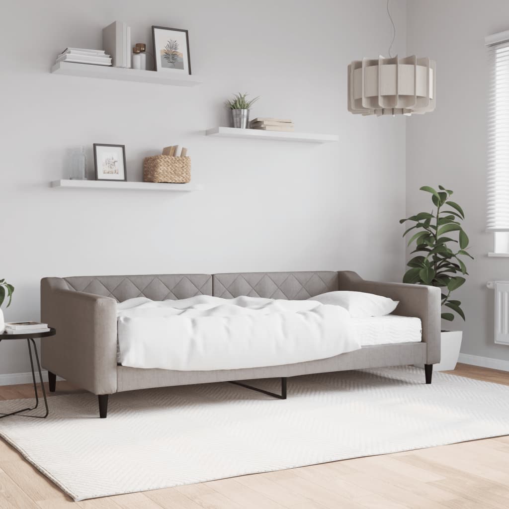 Tagesbett mit Matratze Taupe 90x200 cm Stoff