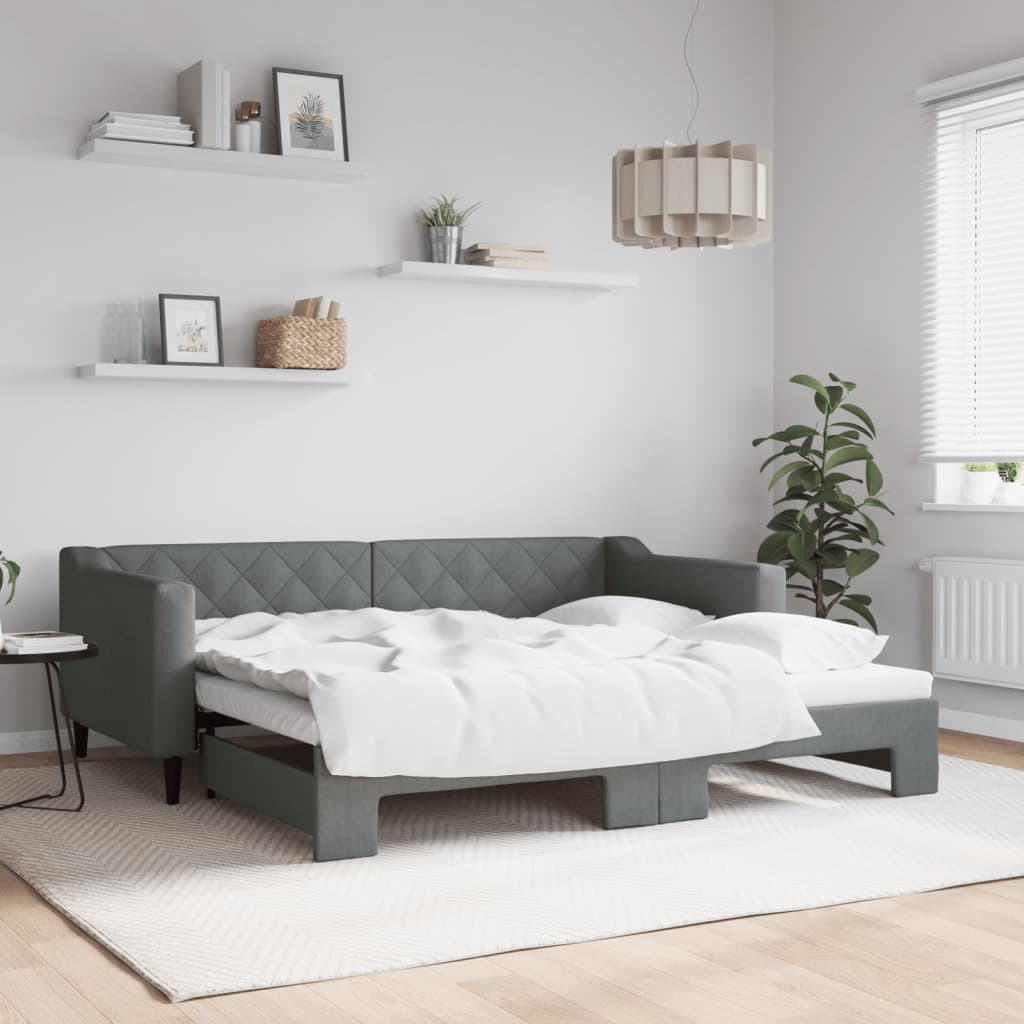 Tagesbett Ausziehbar Dunkelgrau 90x190 cm Stoff