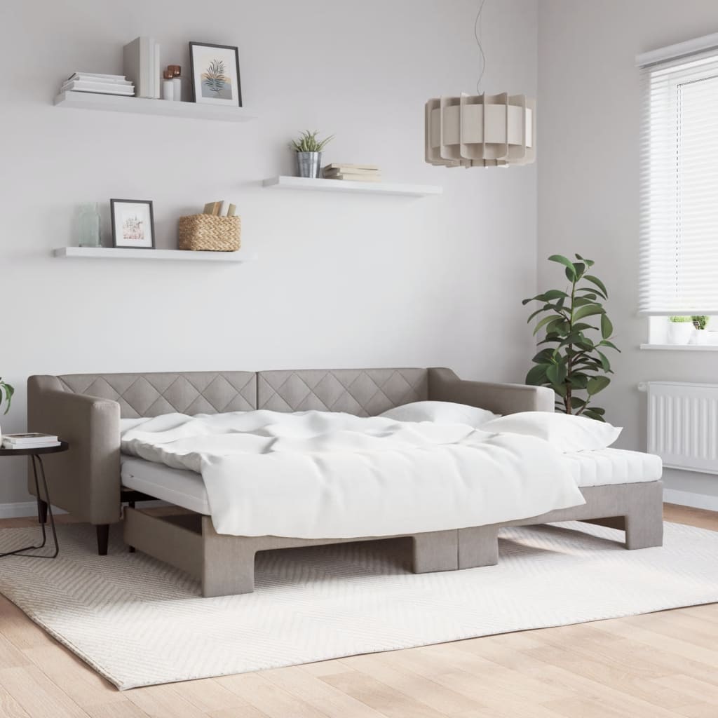 Tagesbett Ausziehbar mit Matratzen Taupe 90x200 cm Stoff