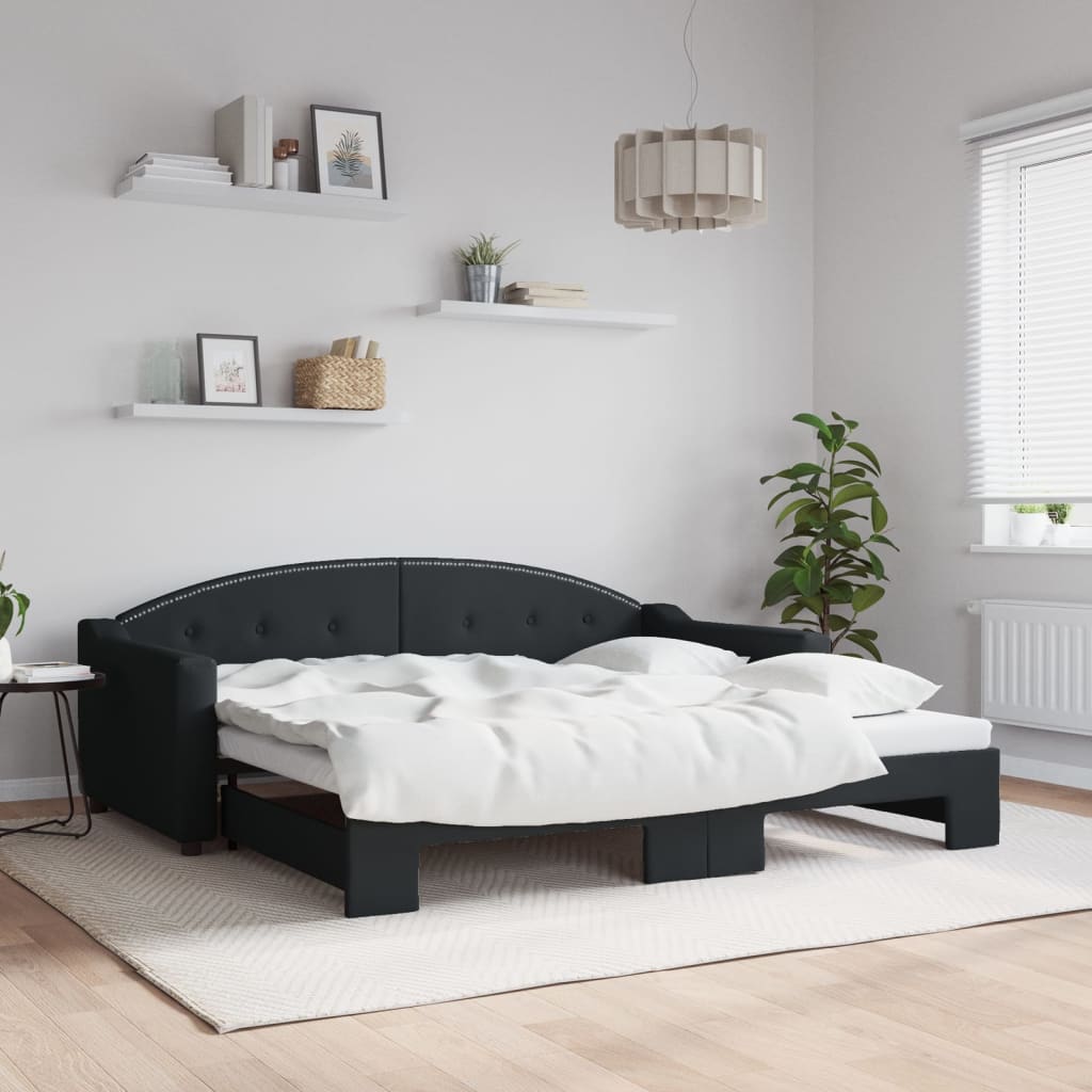 Tagesbett Ausziehbar Schwarz 90x190 cm Stoff