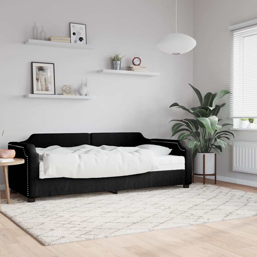 Tagesbett mit Matratze Schwarz 80x200 cm Stoff