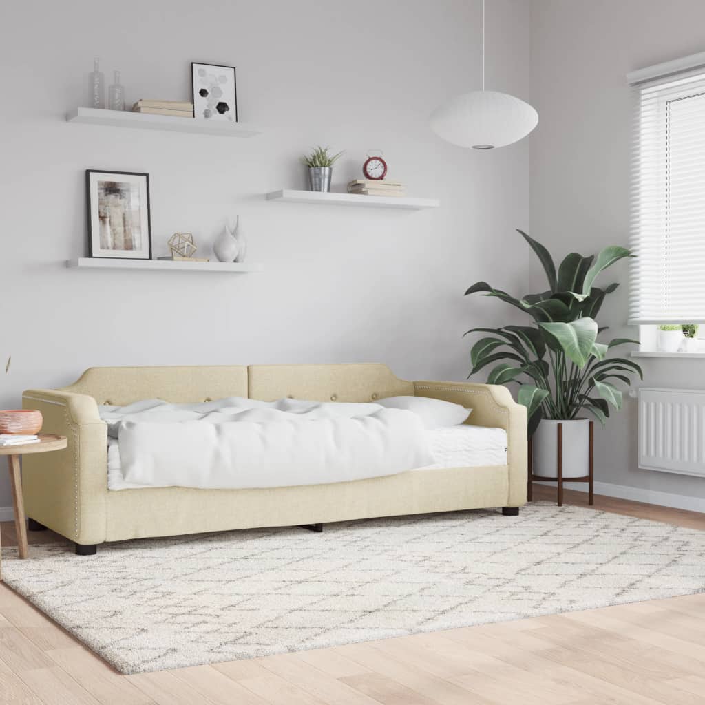 Tagesbett mit Matratze Creme 100x200 cm Stoff