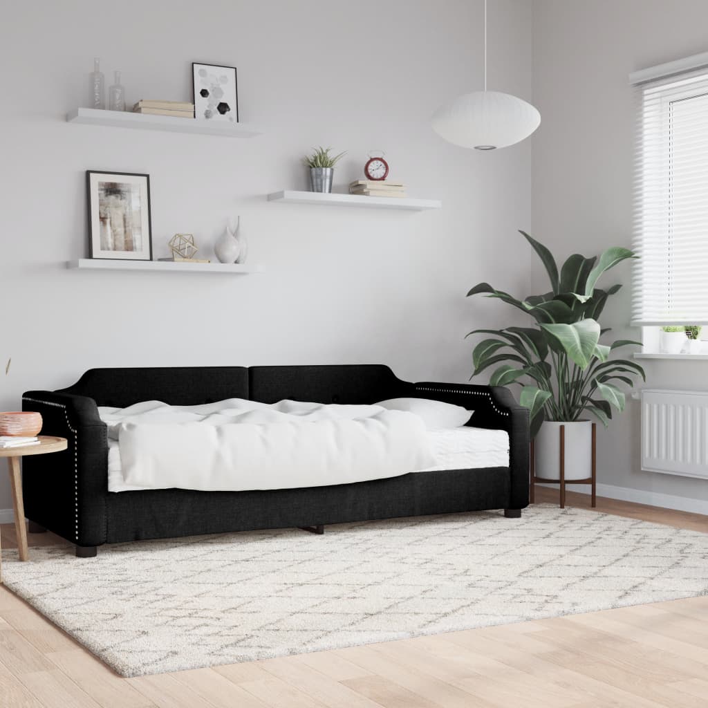 Tagesbett mit Matratze Schwarz 90x190 cm Stoff