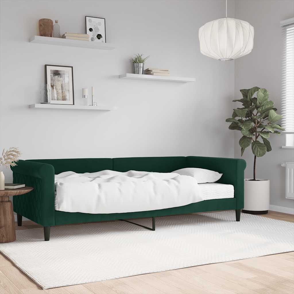 Tagesbett mit Matratze Dunkelgrün 90x200 cm Samt