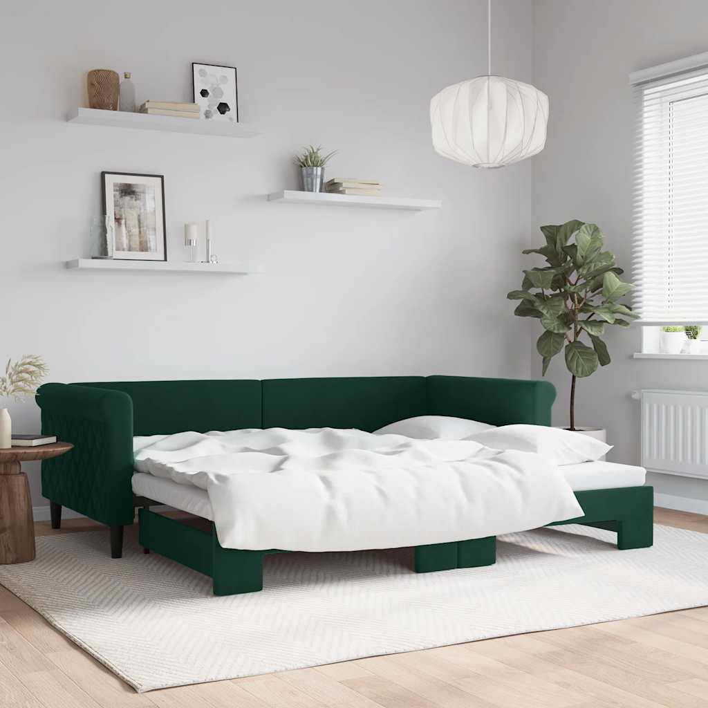Tagesbett Ausziehbar Dunkelgrün 90x200 cm Samt