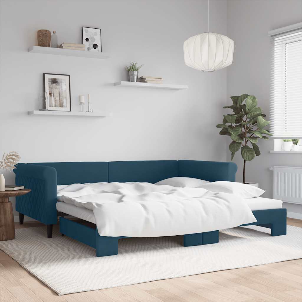 Tagesbett Ausziehbar Blau 100x200 cm Samt