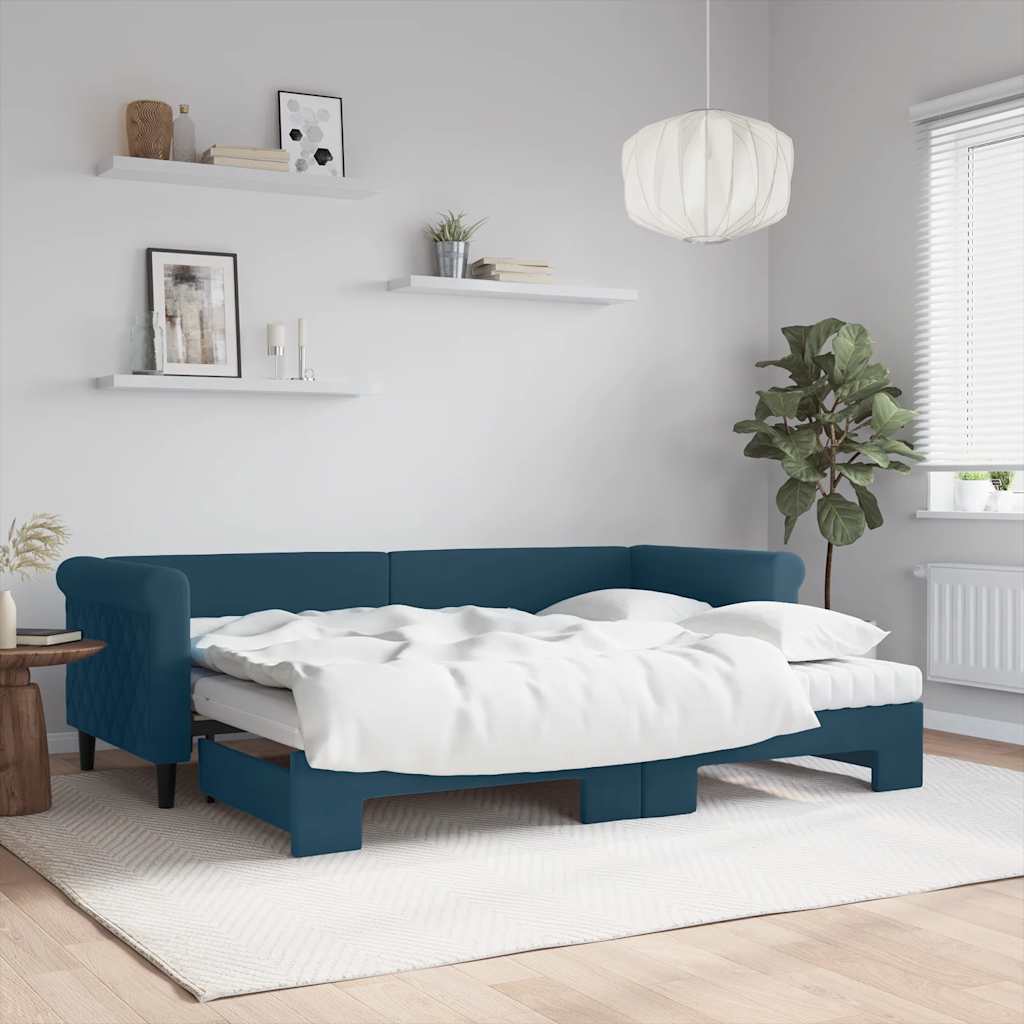 Tagesbett Ausziehbar mit Matratzen Blau 80x200 cm Samt