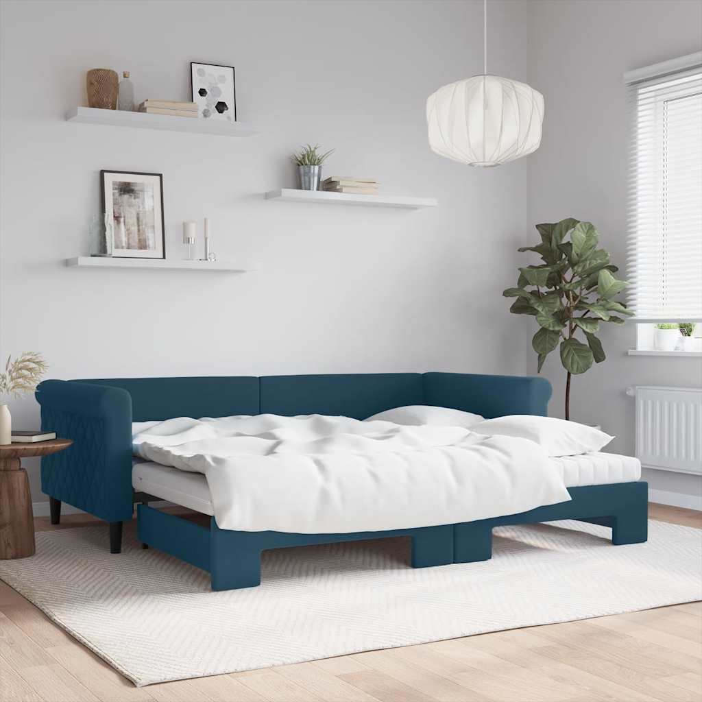 Tagesbett Ausziehbar mit Matratzen Blau 90x200 cm Samt