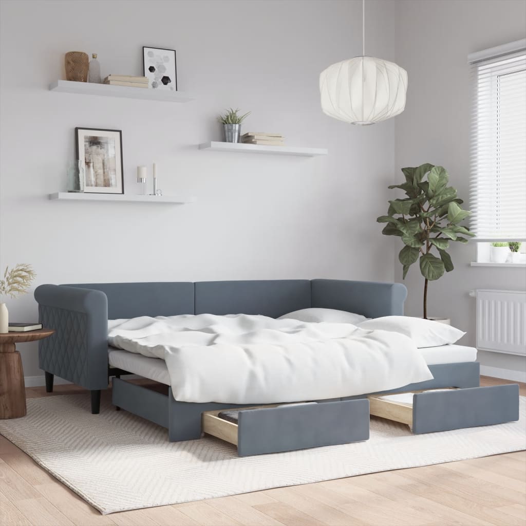 Tagesbett Ausziehbar mit Schubladen Dunkelgrau 90x190 cm Samt